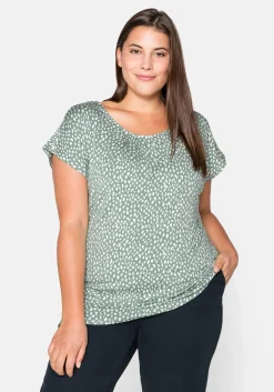 Kurzarmshirt mit Alloverdruck und seitlichen Falten<sheego Hot
