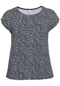 Kurzarmshirt mit Alloverdruck und seitlichen Falten<sheego Online