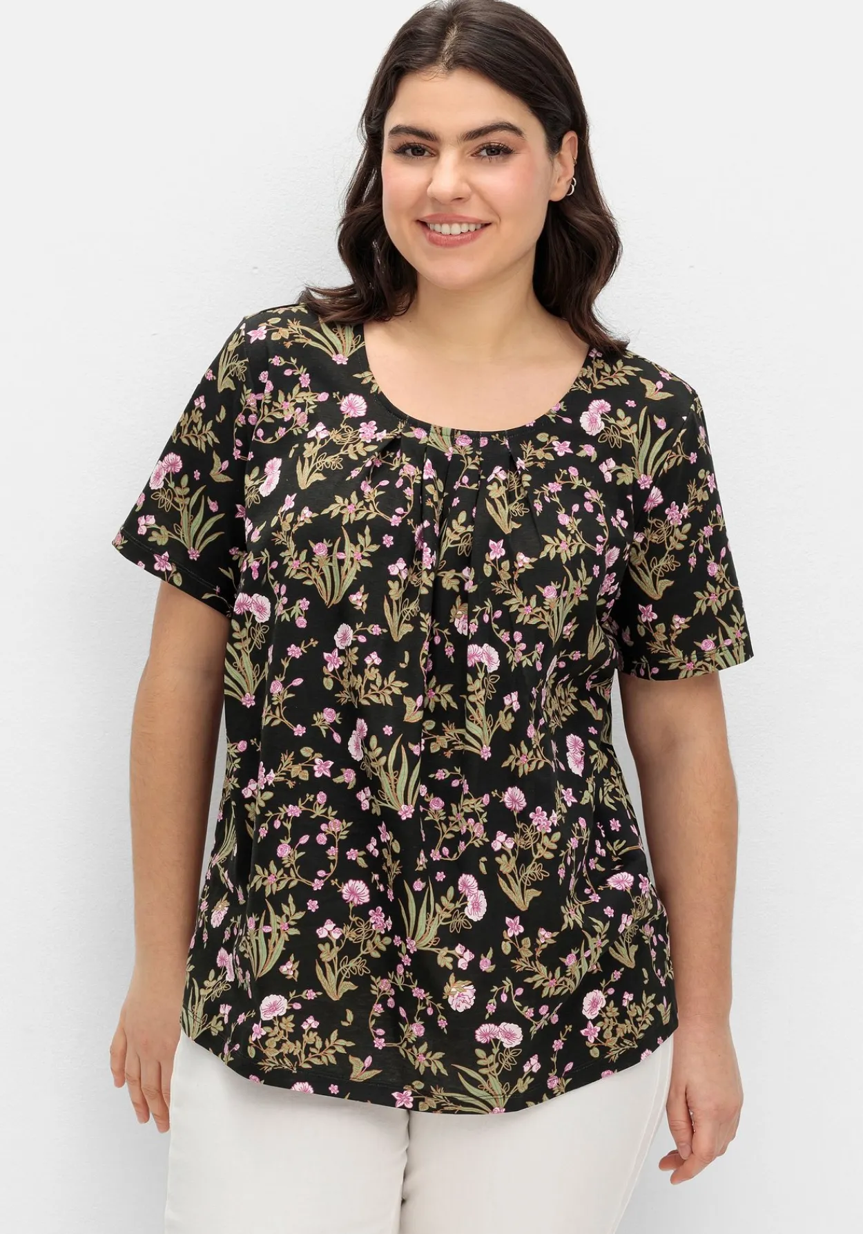 Kurzarmshirt mit Blumenprint und Faltendetails<sheego Best