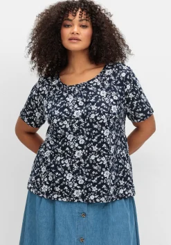 Kurzarmshirt mit Faltendetails am Rundhalsausschnitt<sheego Hot