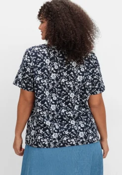 Kurzarmshirt mit Faltendetails am Rundhalsausschnitt<sheego Hot