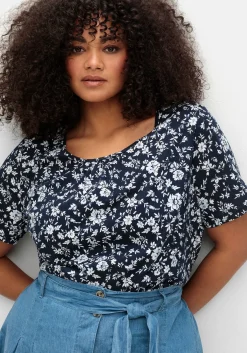 Kurzarmshirt mit Faltendetails am Rundhalsausschnitt<sheego Hot
