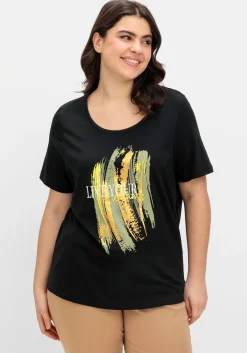 Kurzarmshirt mit Frontdruck und Glitzereffekt<sheego Hot