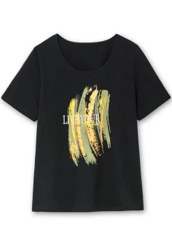 Kurzarmshirt mit Frontdruck und Glitzereffekt<sheego Hot