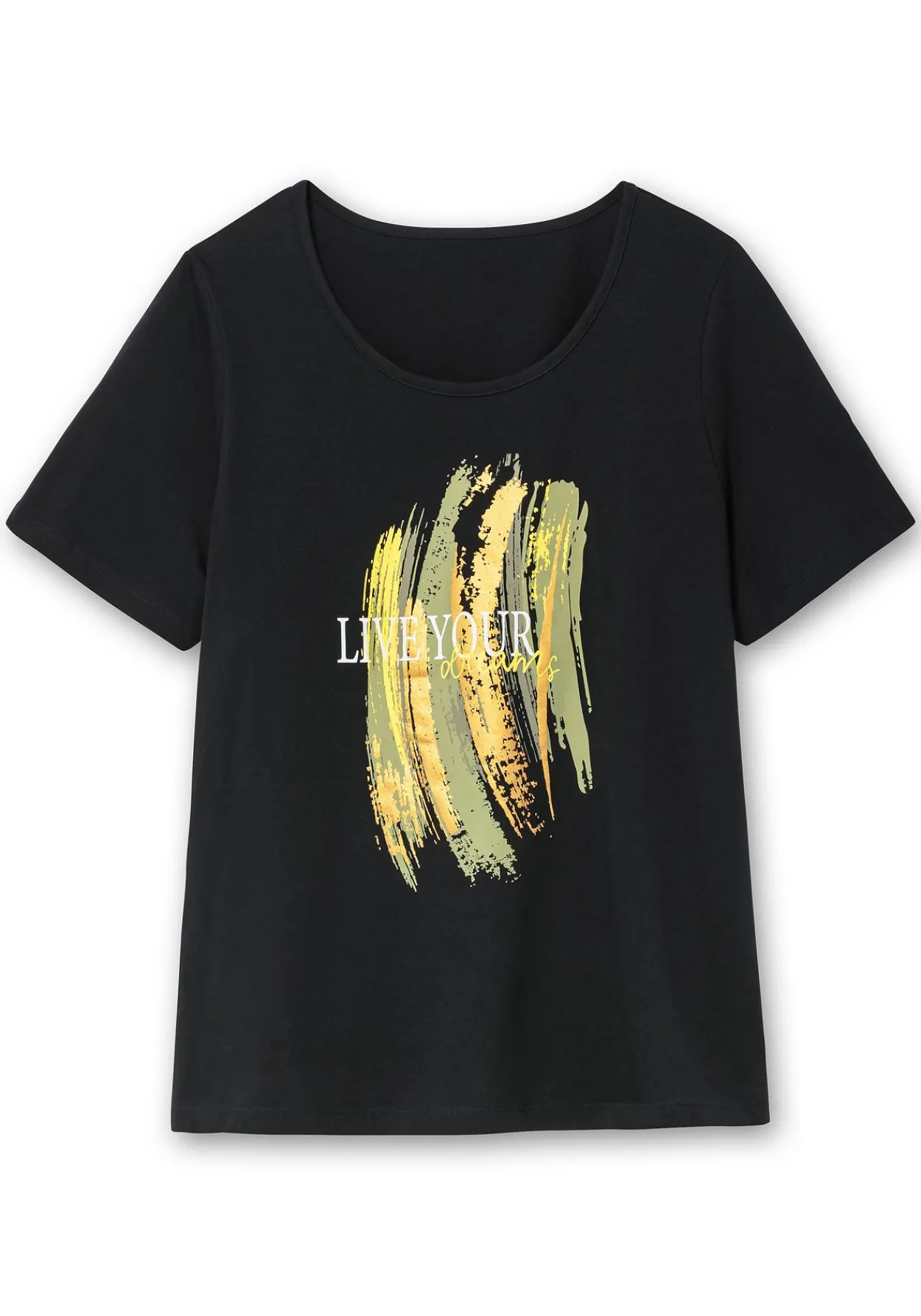 Kurzarmshirt mit Frontdruck und Glitzereffekt<sheego Hot