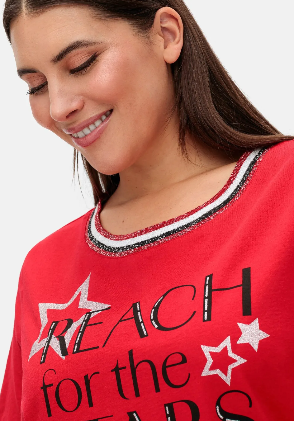 Kurzarmshirt mit Frontdruck und Glitzerdetails<sheego New