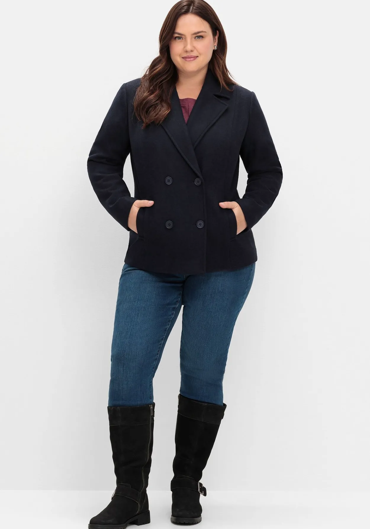 Kurze Cabanjacke mit Reverskragen und Wollanteil<sheego Clearance