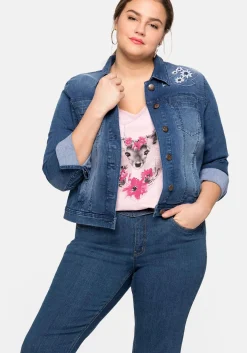 Kurze Jeansjacke mit Trachten-Stickereien<sheego Clearance