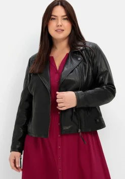 Kurze Lederjacke aus Lammnappa, im Biker-Stil<sheego Outlet