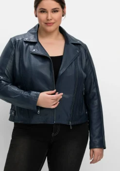 Kurze Lederjacke aus Lammnappa, im Biker-Stil<sheego Outlet
