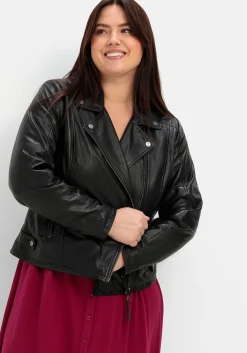 Kurze Lederjacke aus Lammnappa, im Biker-Stil<sheego Outlet