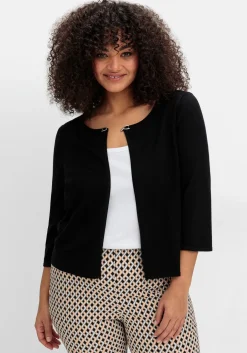 Kurze Strickjacke mit Zierspange am Ausschnitt<sheego Hot