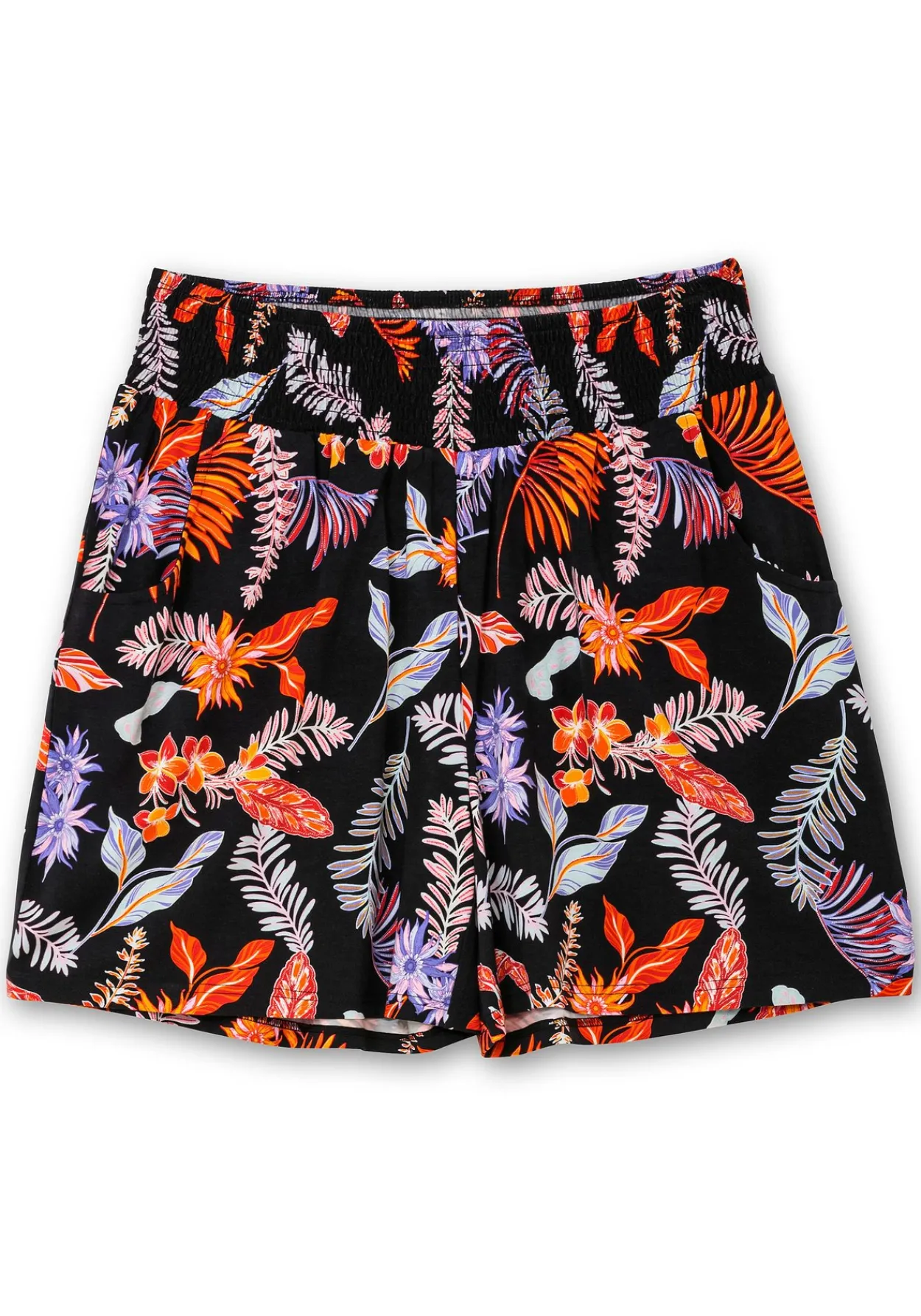 Kurze, weite Shorts mit Blätterprint und Smokbund<sheego Best