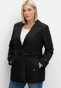 Kurzer Trenchcoat mit Gürtel, wasserabweisend<sheego Discount