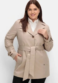 Kurzer Trenchcoat mit Gürtel, wasserabweisend<sheego Discount