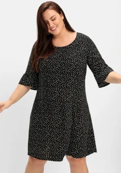Kurzes Kleid mit 3/4-Arm und Pünktchendruck<sheego Outlet