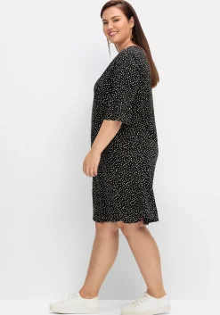 Kurzes Kleid mit 3/4-Arm und Pünktchendruck<sheego Outlet