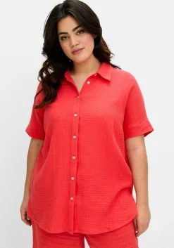 Kurzärmlige Hemdbluse aus Musselin<sheego Discount