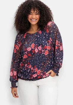 Langarmshirt aus Mesh mit Blumendruck<sheego by Joe Browns Hot