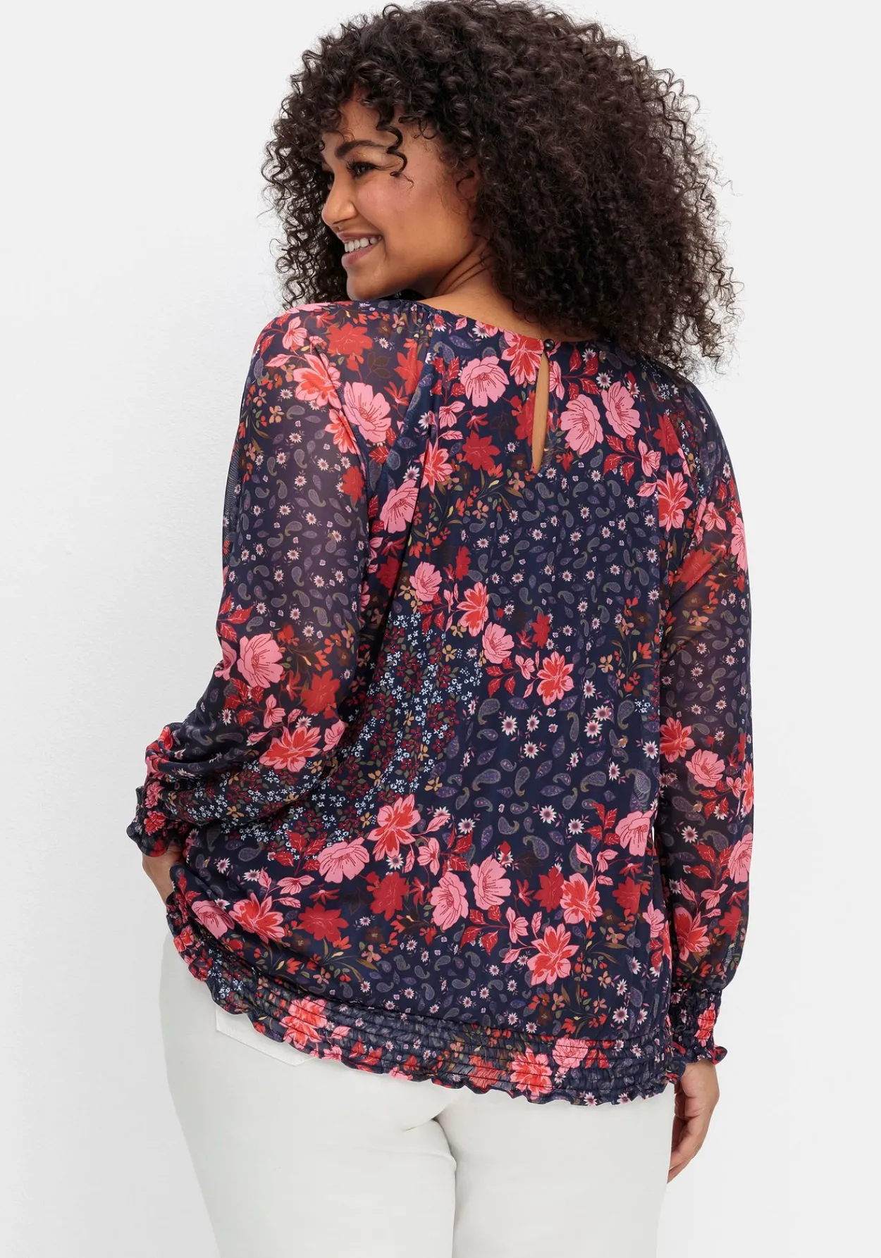 Langarmshirt aus Mesh mit Blumendruck<sheego by Joe Browns Hot