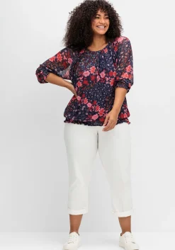 Langarmshirt aus Mesh mit Blumendruck<sheego by Joe Browns Hot