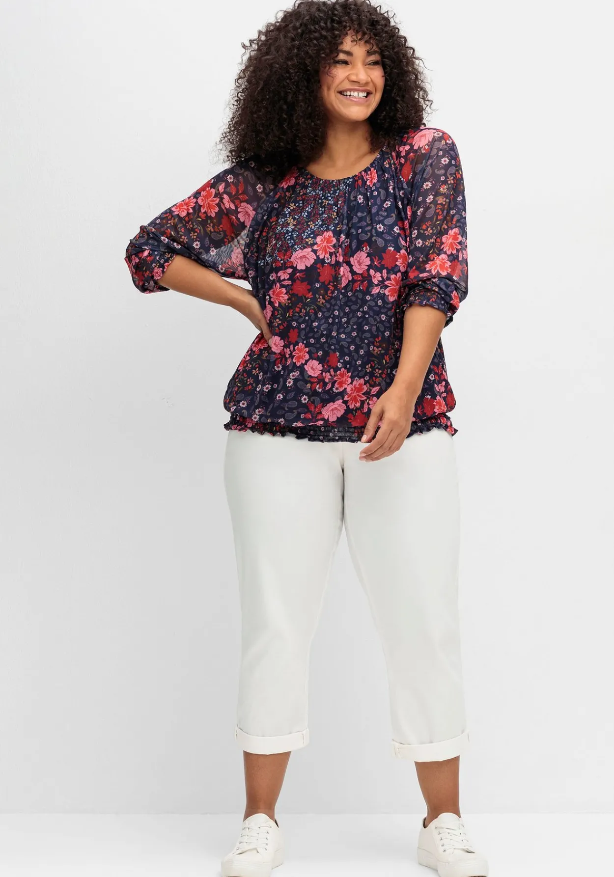 Langarmshirt aus Mesh mit Blumendruck<sheego by Joe Browns Hot