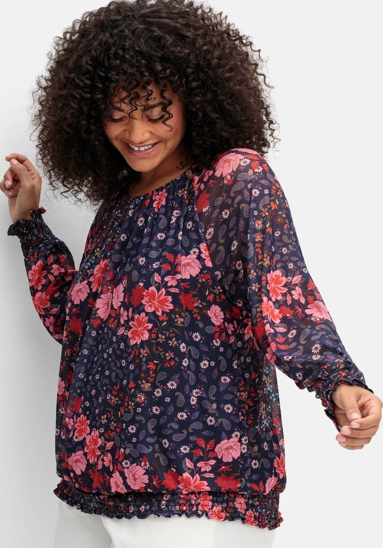 Langarmshirt aus Mesh mit Blumendruck<sheego by Joe Browns Hot