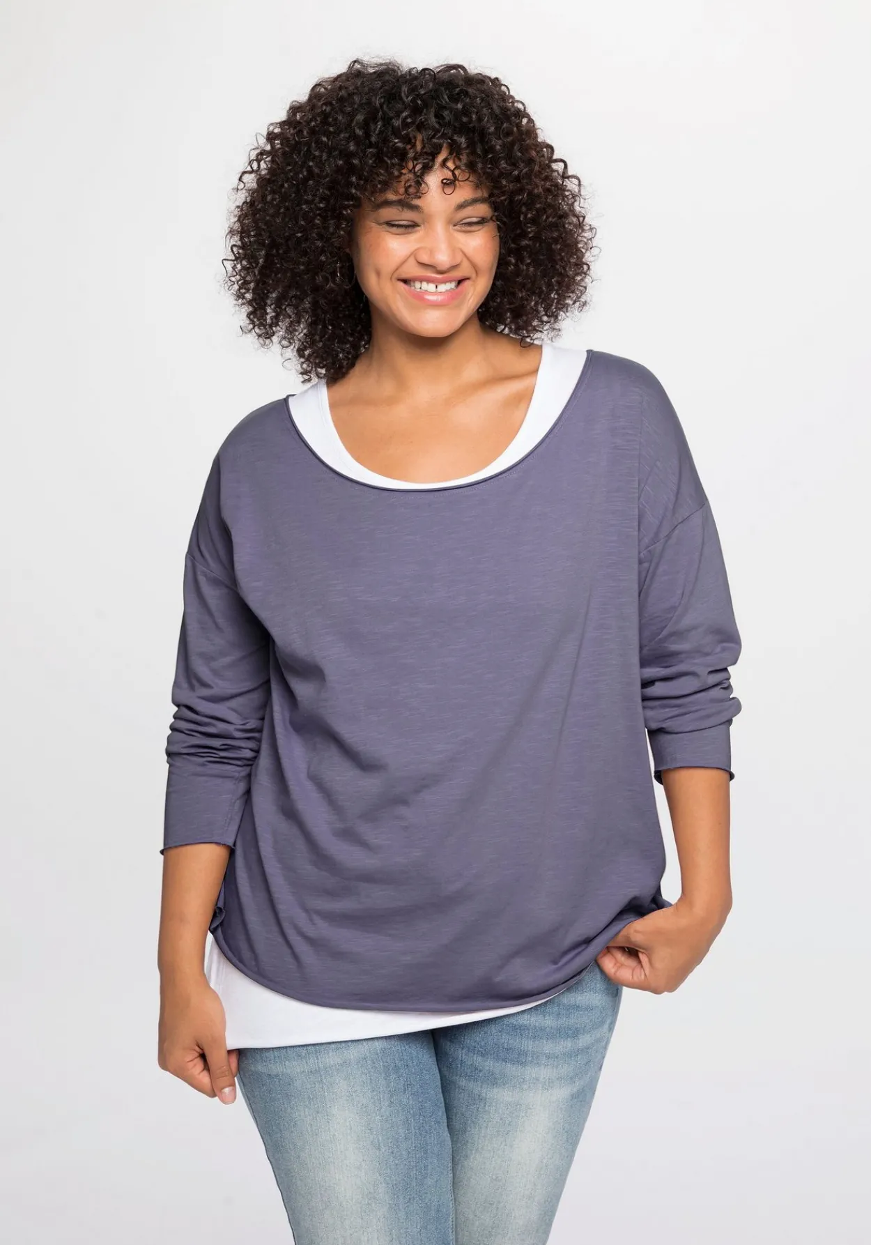 Langarmshirt im Layeringlook, mit Rollkanten<sheego by Joe Browns Discount