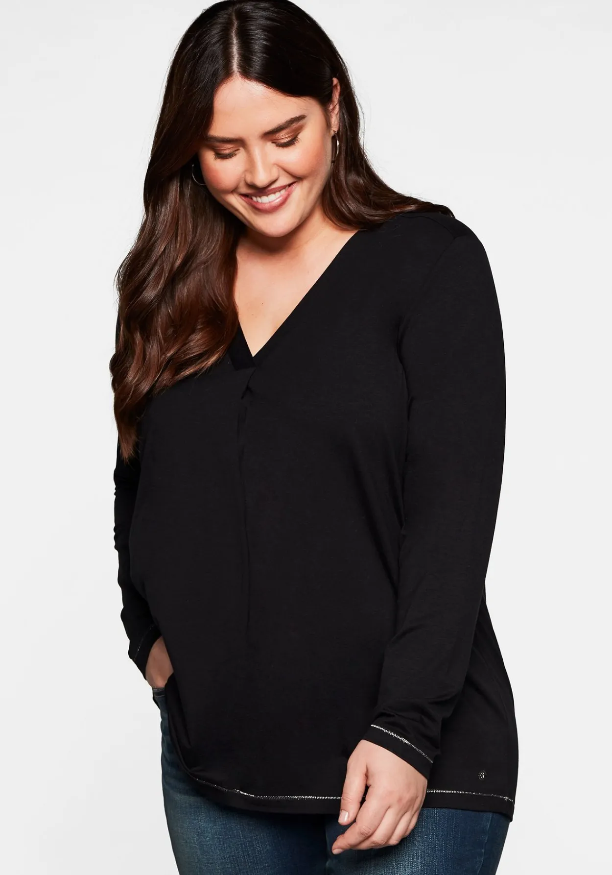 Langarmshirt in A-Linie, mit Falte vorn und Effektgarn<sheego Outlet
