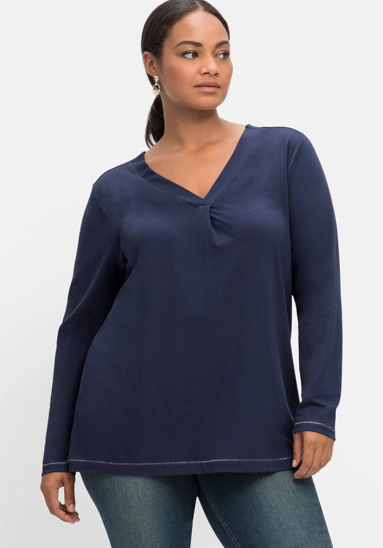 Langarmshirt in A-Linie, mit Falte vorn und Effektgarn<sheego Clearance
