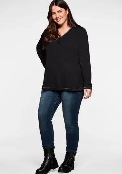Langarmshirt in A-Linie, mit Falte vorn und Effektgarn<sheego Outlet