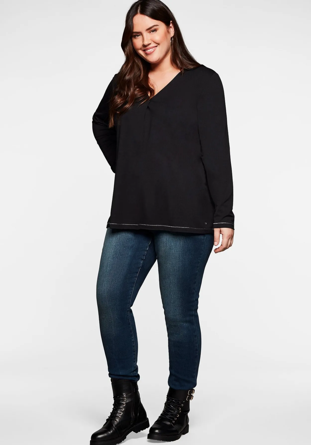 Langarmshirt in A-Linie, mit Falte vorn und Effektgarn<sheego Outlet