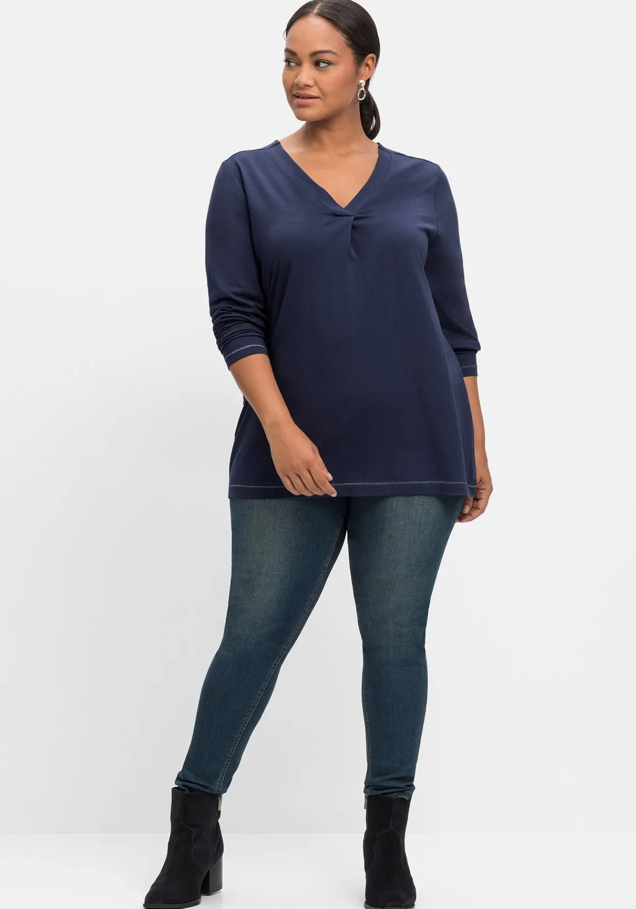 Langarmshirt in A-Linie, mit Falte vorn und Effektgarn<sheego Clearance
