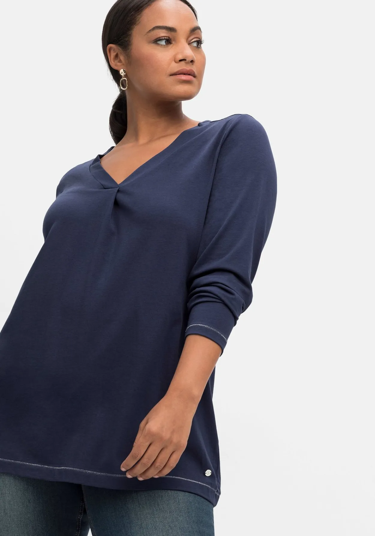 Langarmshirt in A-Linie, mit Falte vorn und Effektgarn<sheego Clearance