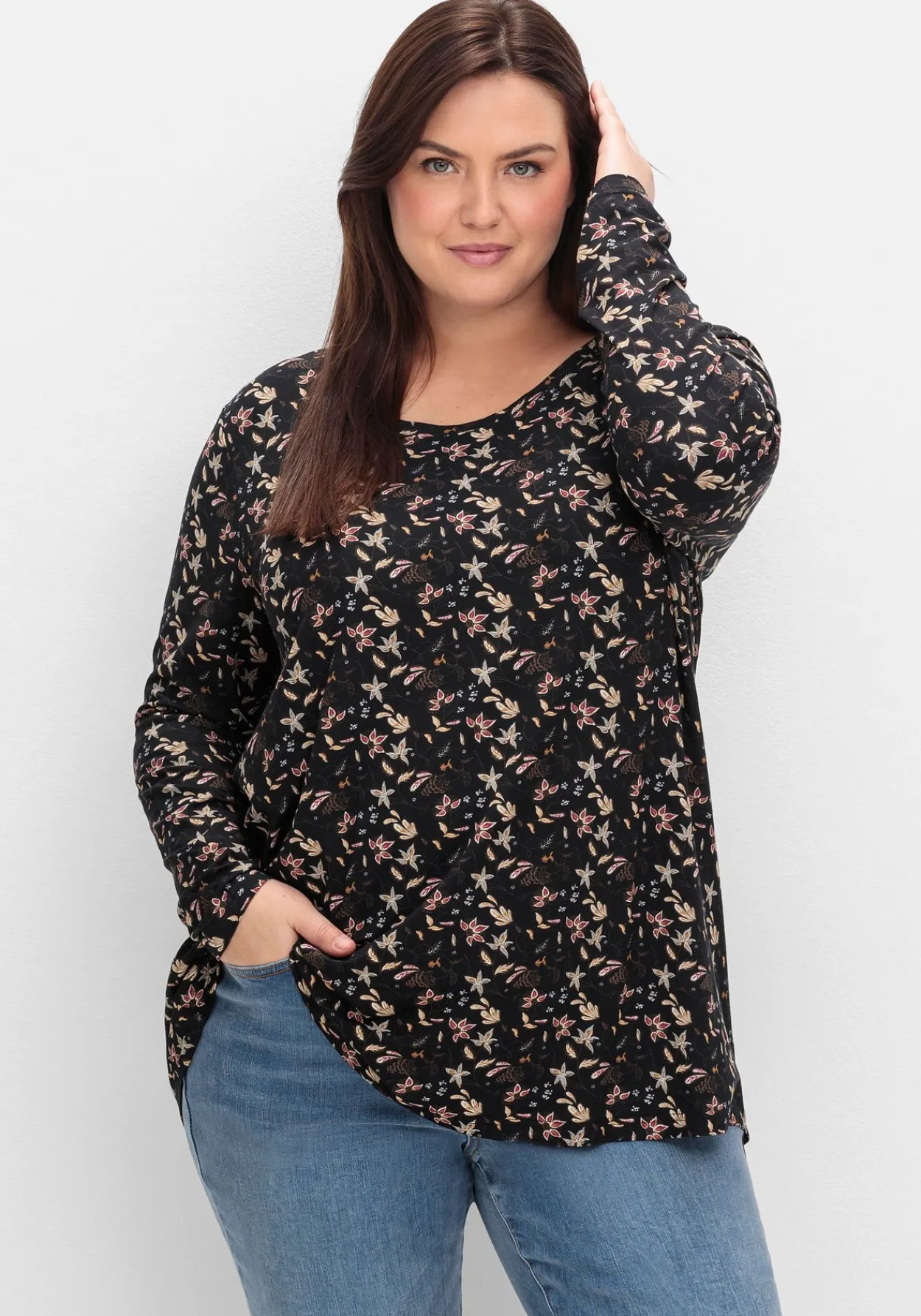 Langarmshirt mit Alloverdruck, in A-Linie<sheego Discount