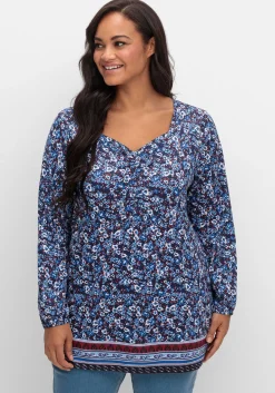 Langarmshirt mit Alloverprint und Herz-Ausschnitt<sheego Sale