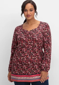 Langarmshirt mit Alloverprint und Herz-Ausschnitt<sheego Online