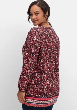 Langarmshirt mit Alloverprint und Herz-Ausschnitt<sheego Online