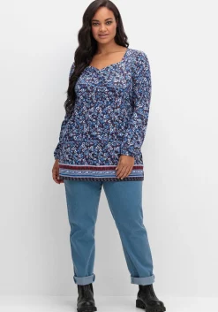 Langarmshirt mit Alloverprint und Herz-Ausschnitt<sheego Sale
