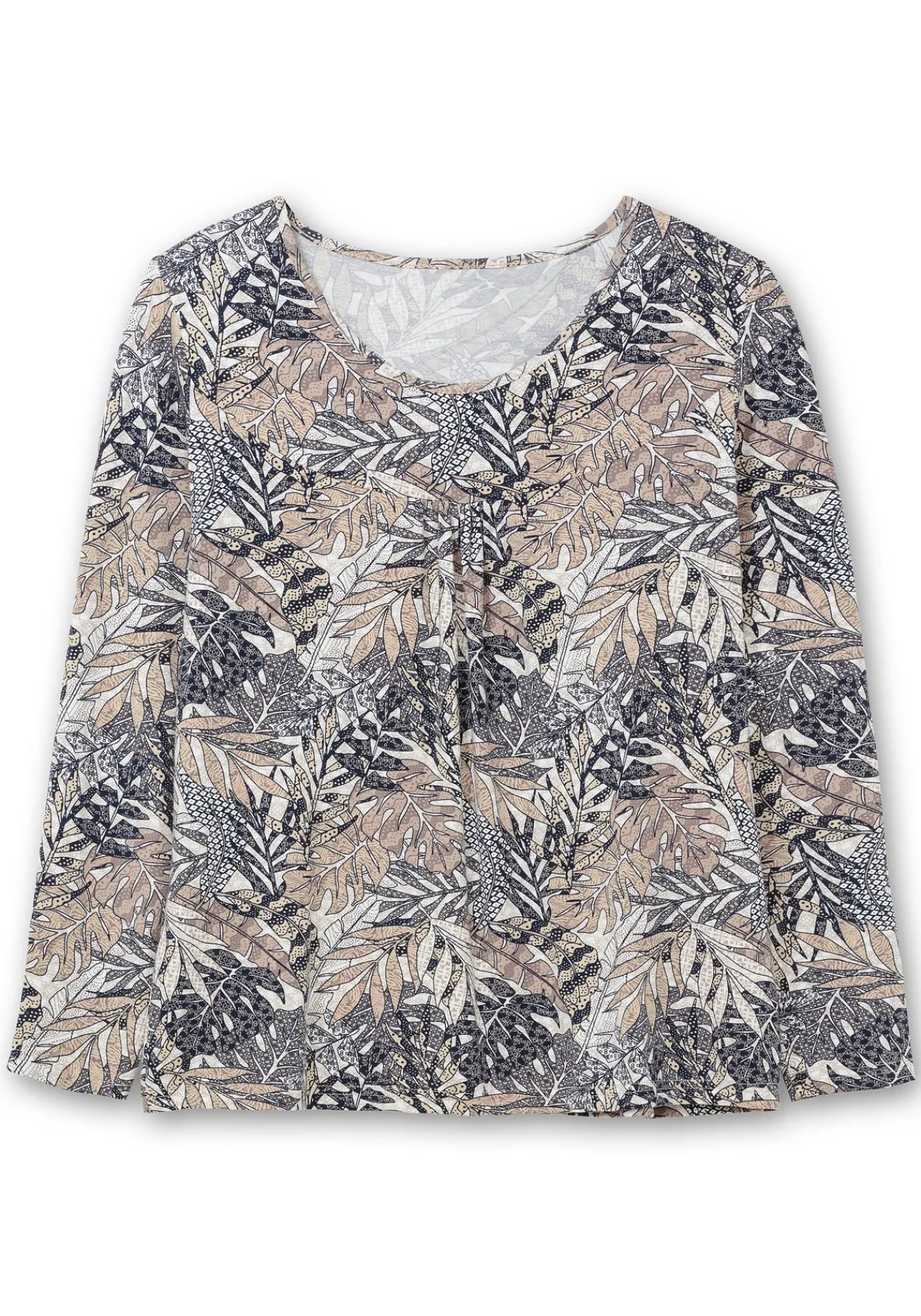 Langarmshirt mit Blätterprint und Faltendetail vorn<sheego Discount