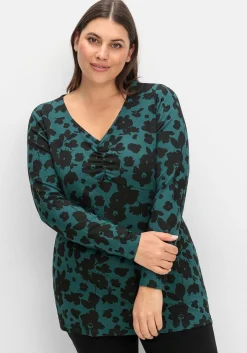 Langarmshirt mit Blumendruck und V-Ausschnitt<sheego New