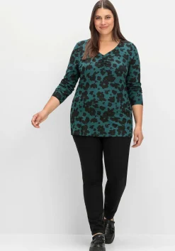 Langarmshirt mit Blumendruck und V-Ausschnitt<sheego New