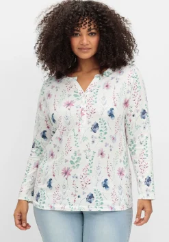 Langarmshirt mit Blumenmuster und Knopfleiste<sheego Best