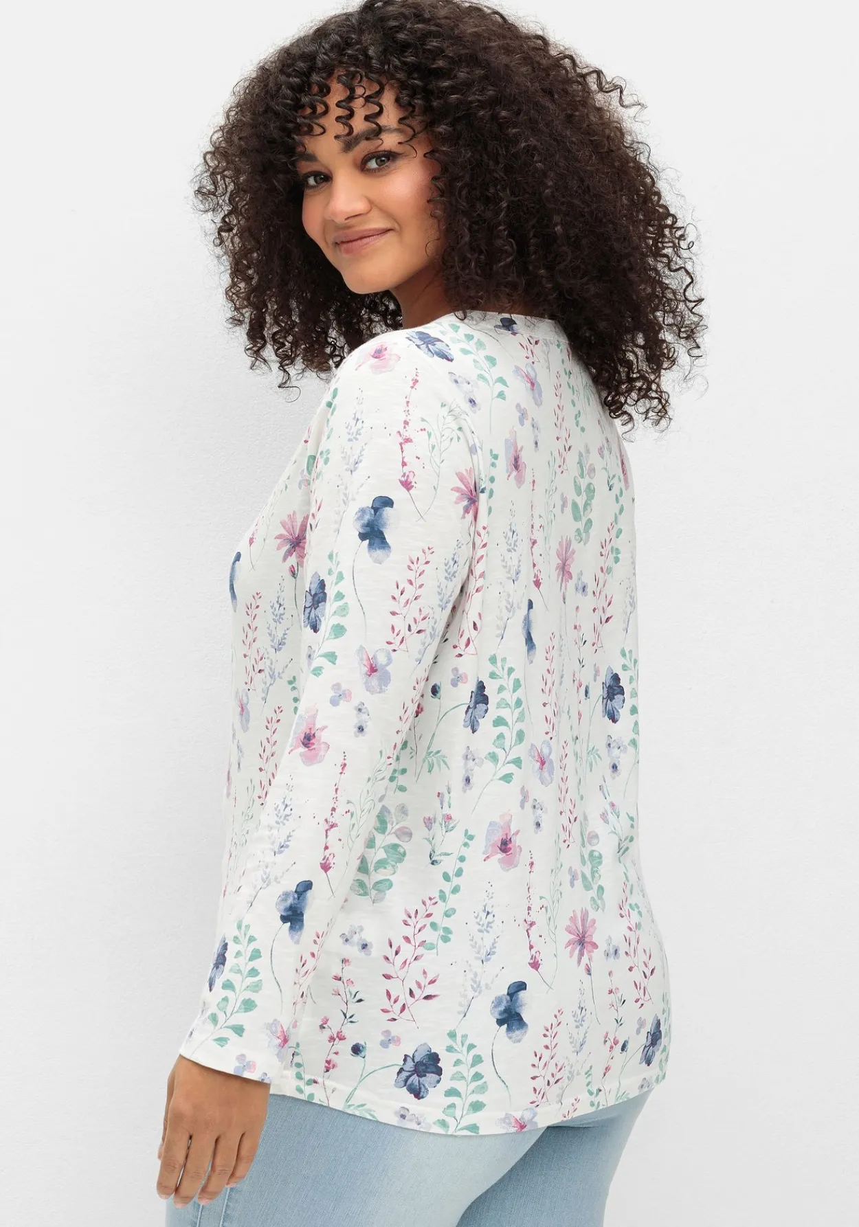 Langarmshirt mit Blumenmuster und Knopfleiste<sheego Best