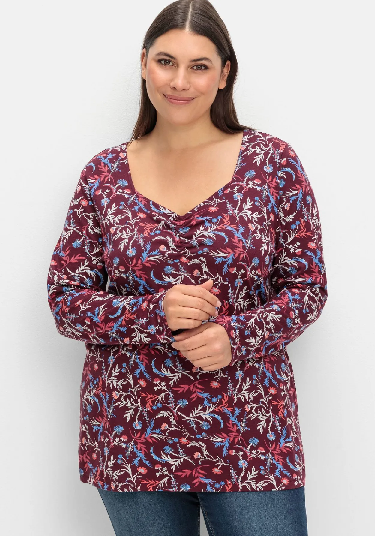Langarmshirt mit floralem Alloverdruck<sheego Discount