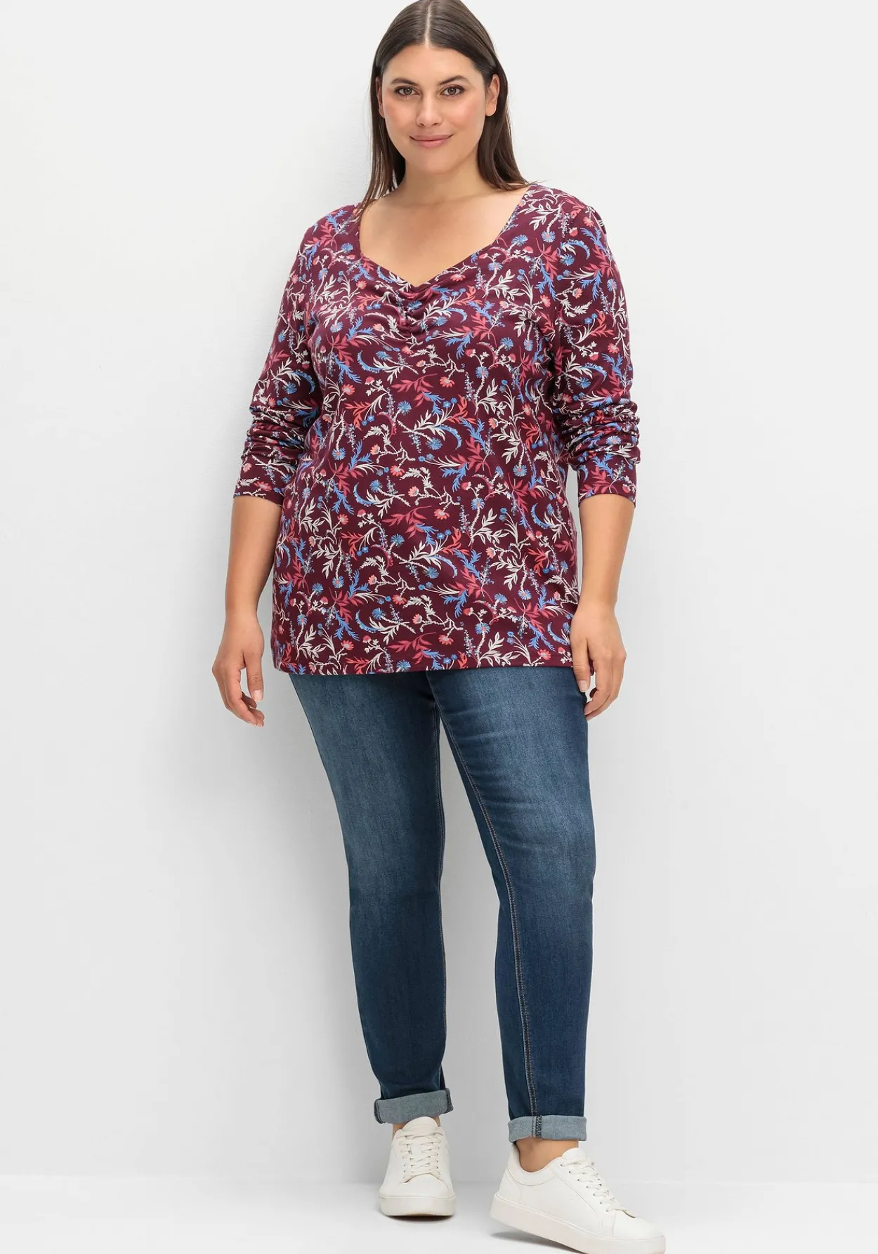Langarmshirt mit floralem Alloverdruck<sheego Discount