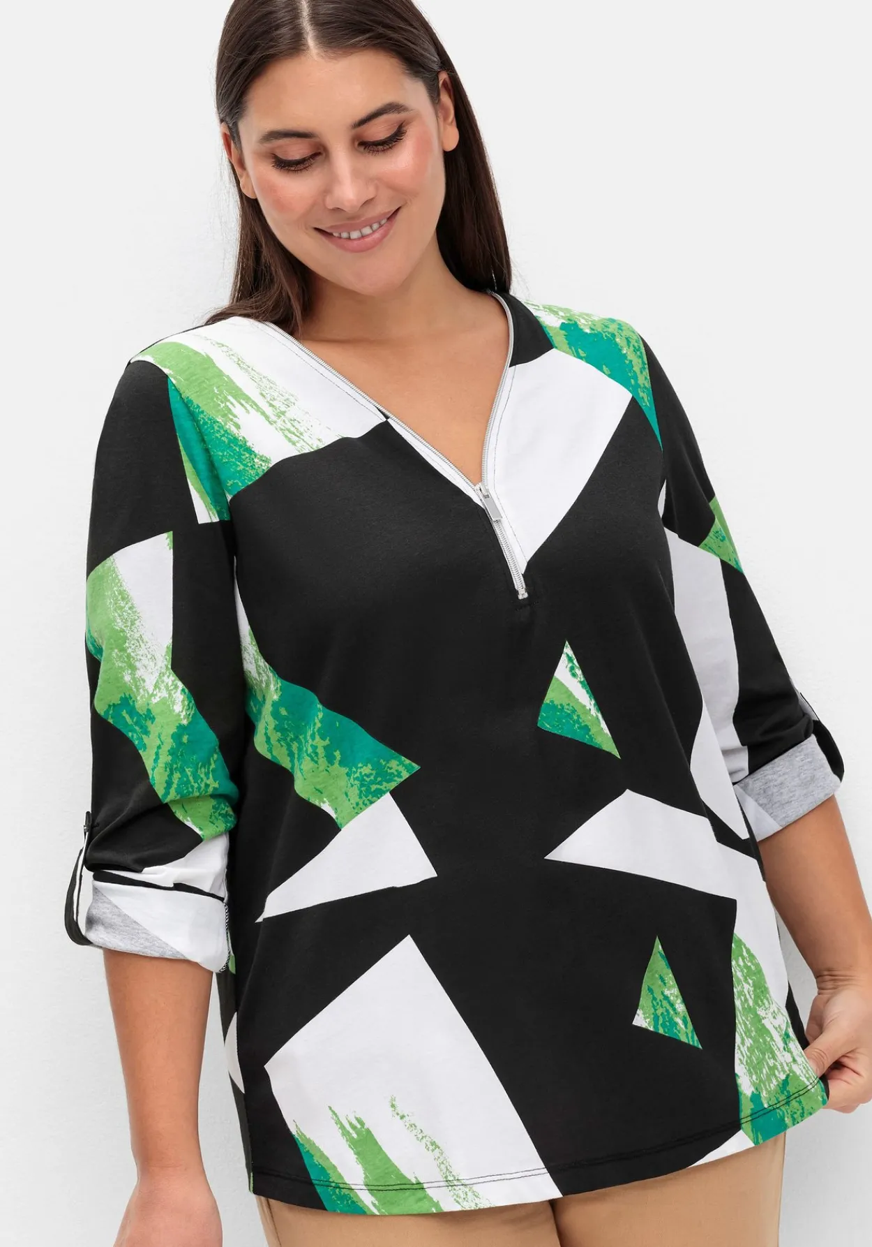 Langarmshirt mit Grafikprint und Krempelfunktion<sheego Hot