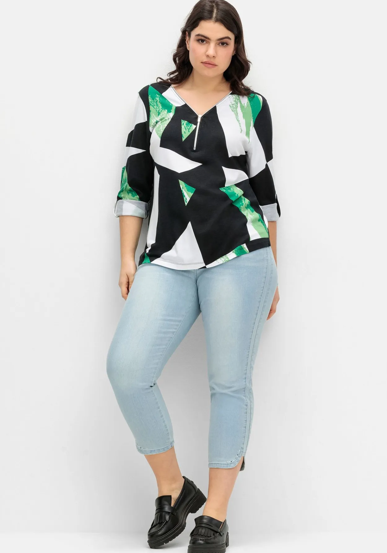 Langarmshirt mit Grafikprint und Reißverschluss<sheego New