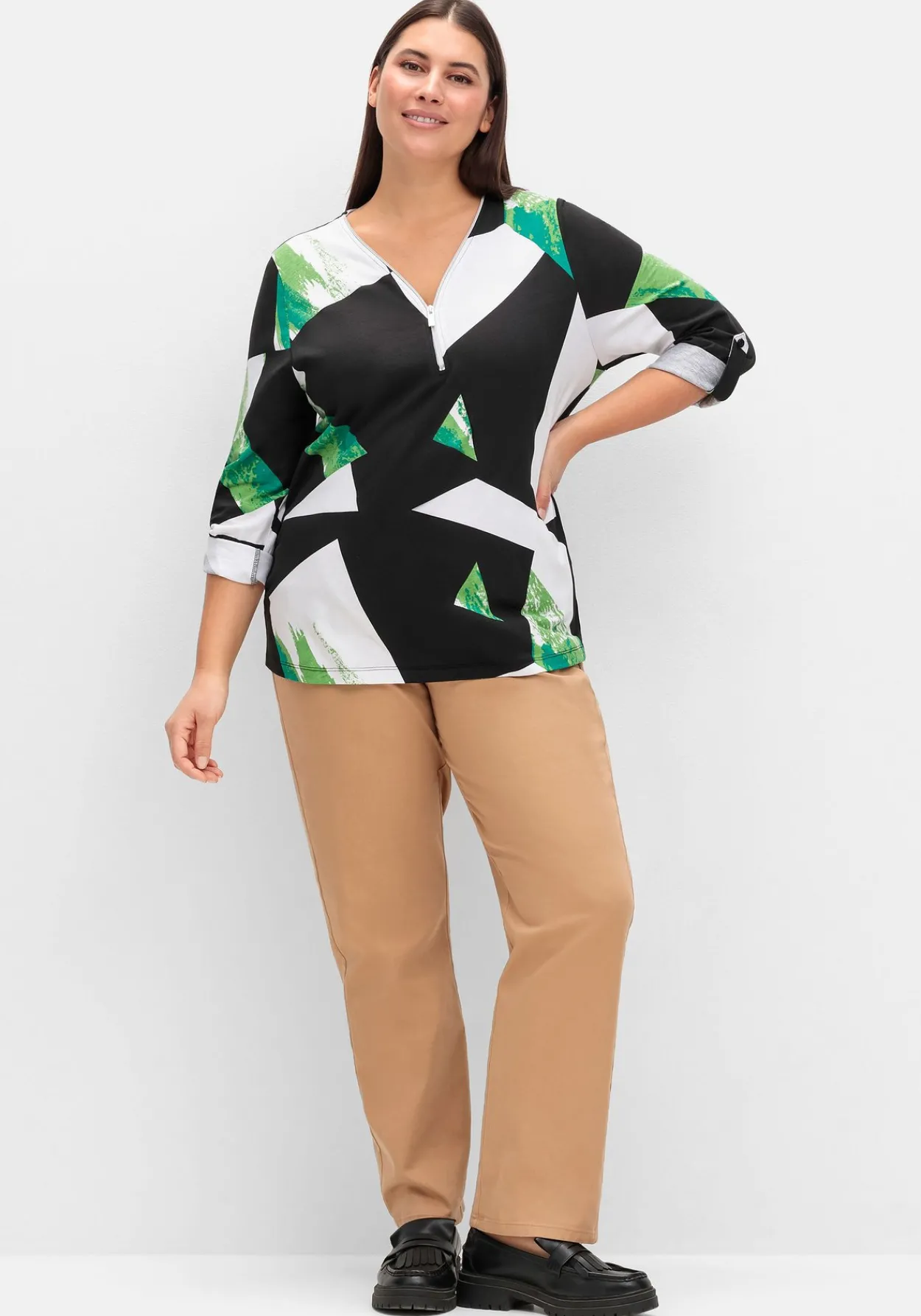 Langarmshirt mit Grafikprint und Krempelfunktion<sheego Hot