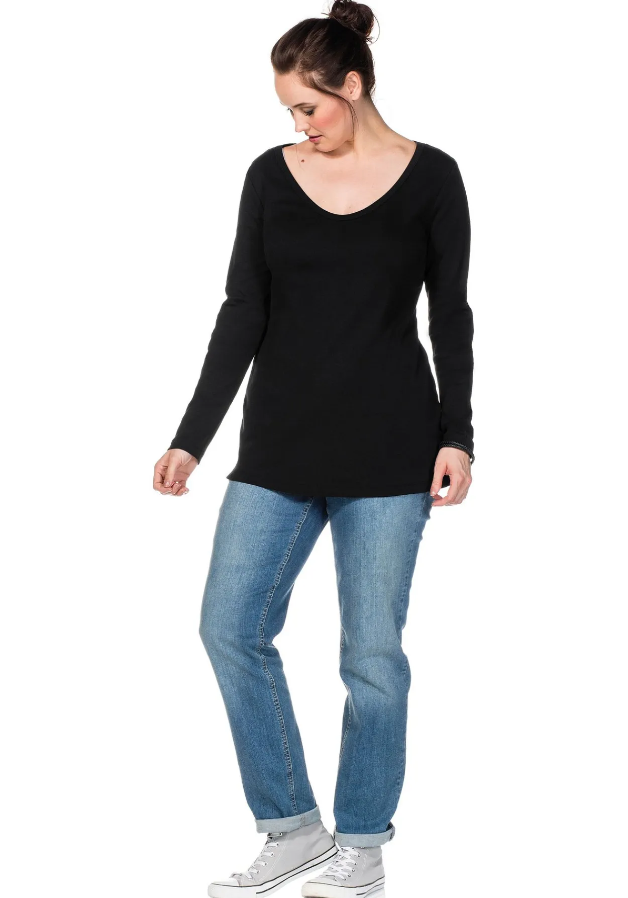 Langarmshirt mit Rundhalsausschnitt, in Rippqualität<sheego Fashion